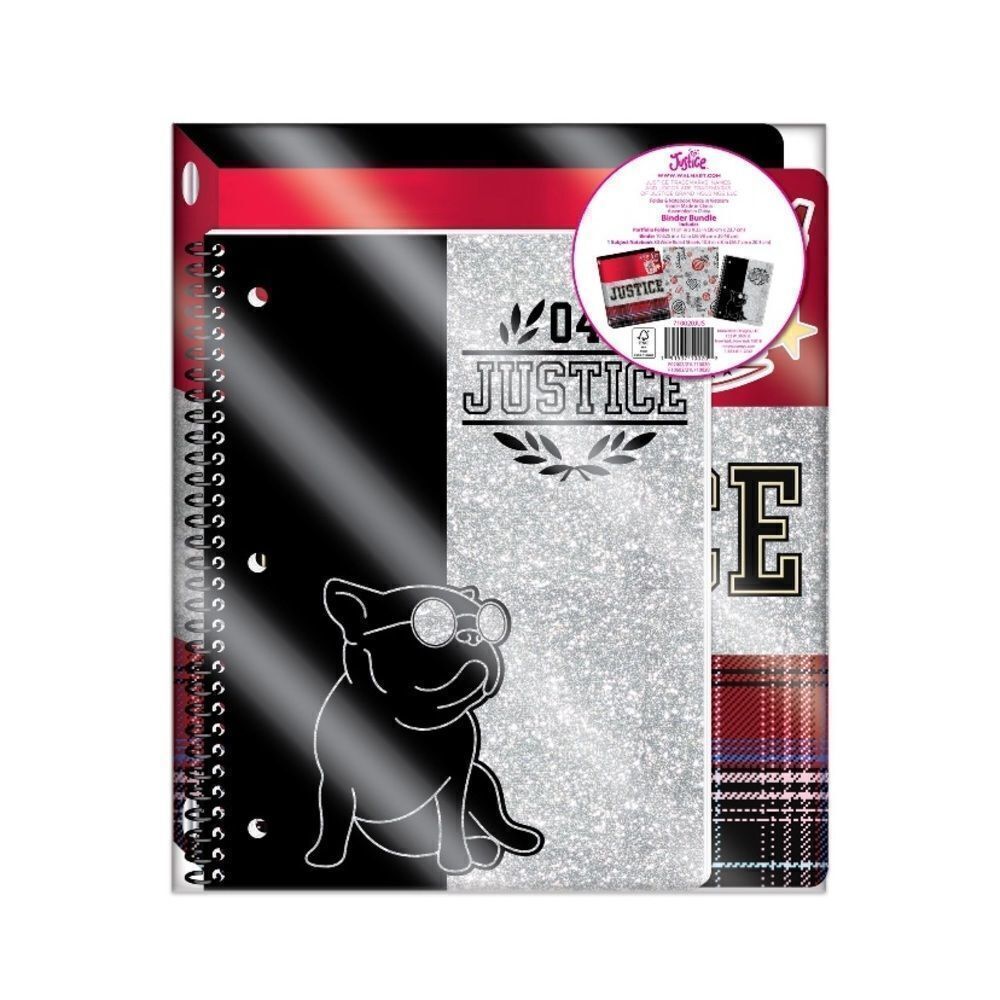 NEW Justice French Bulldog Stationery Bundle | Binder + Spiral Notebook + Folder